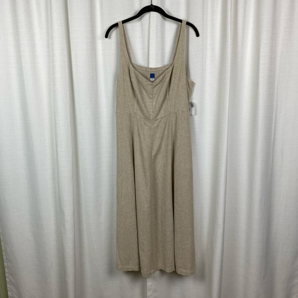 Old Navy Beige Fit&Flare Linen Blend Midi Dress Sz.L NWT - Picture 4 of 14